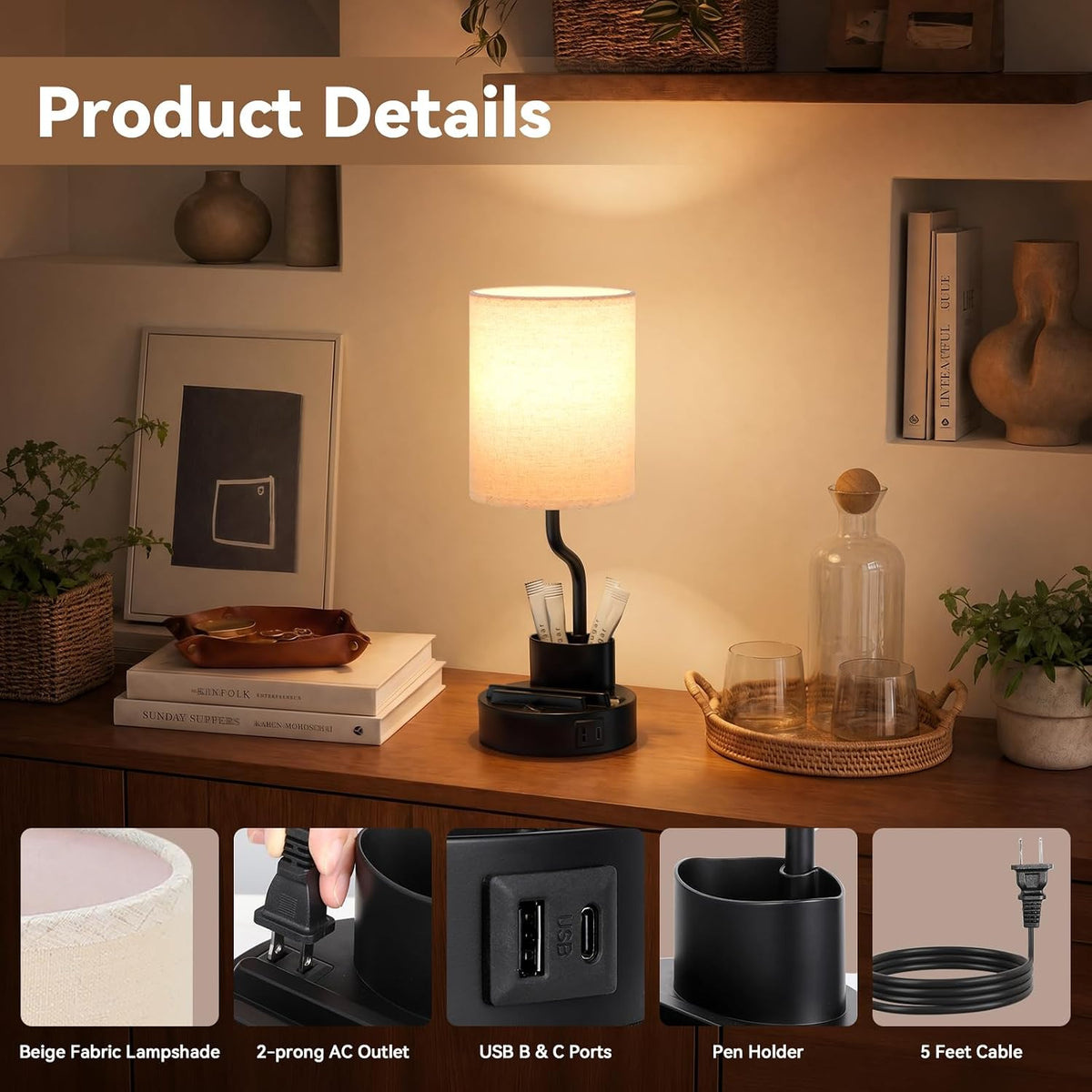 fenmzee bedside lamps for bedroom set of 2 on a desk or shelf