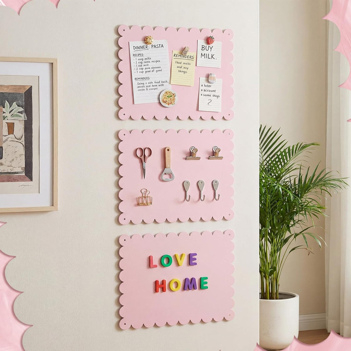 3 Pack Magnetic Board for Wall 16.1 x 13 Magnet Bulletin Board, Pink