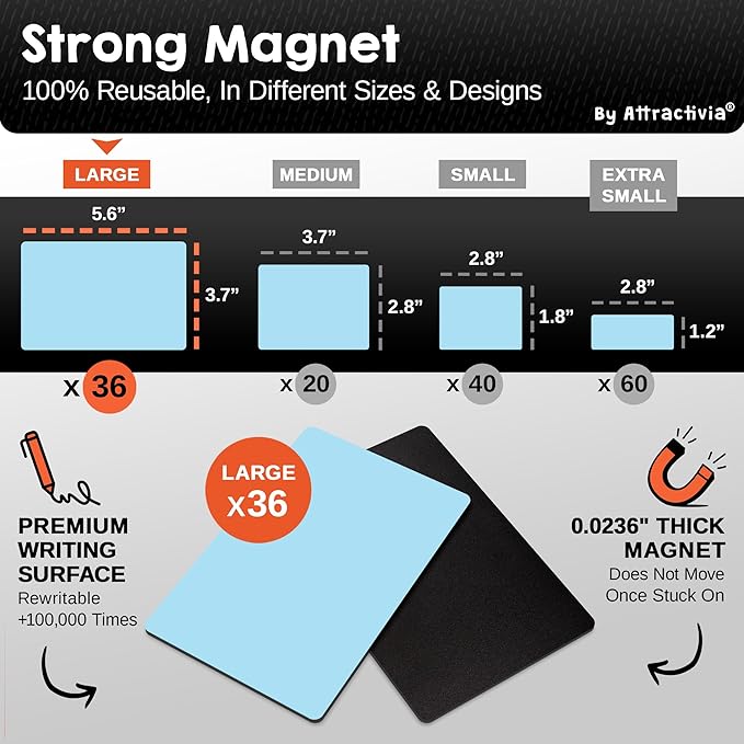 Attractivia Dry Erase Magnetic Labels 5.6 x 3.7 in, Solid Colors, Large Dry - Image 3
