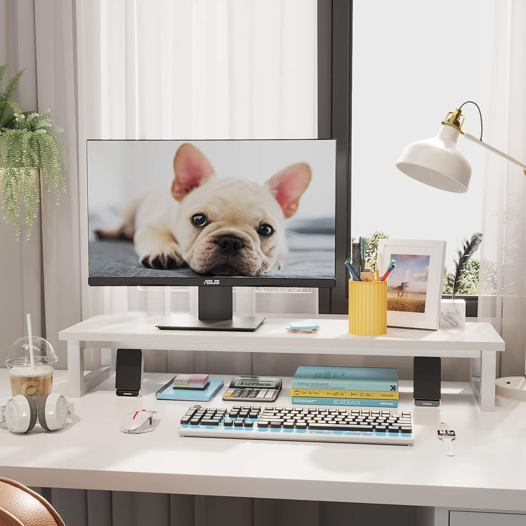 yaohuoo dual monitor stand riser, 39inch large monitor, close-up detail