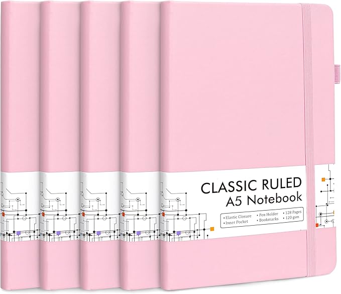 feela 5 Pack Notebooks Journals Bulk, Hardcover Notebook Classic Ruled Lined by feela