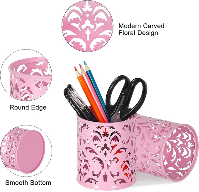 EasyPAG Pink Pen Holder for Desk, 2 Pack Round Pen Organizer, Brush Holder for - Image 2