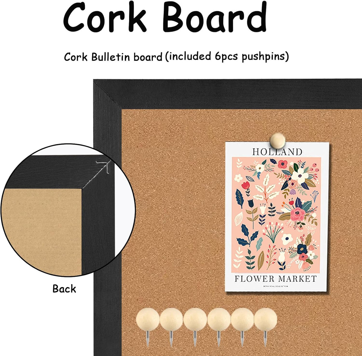 TORASO Cork Board Bulletin Board, Corkboard for Walls with Black Frame, Large...