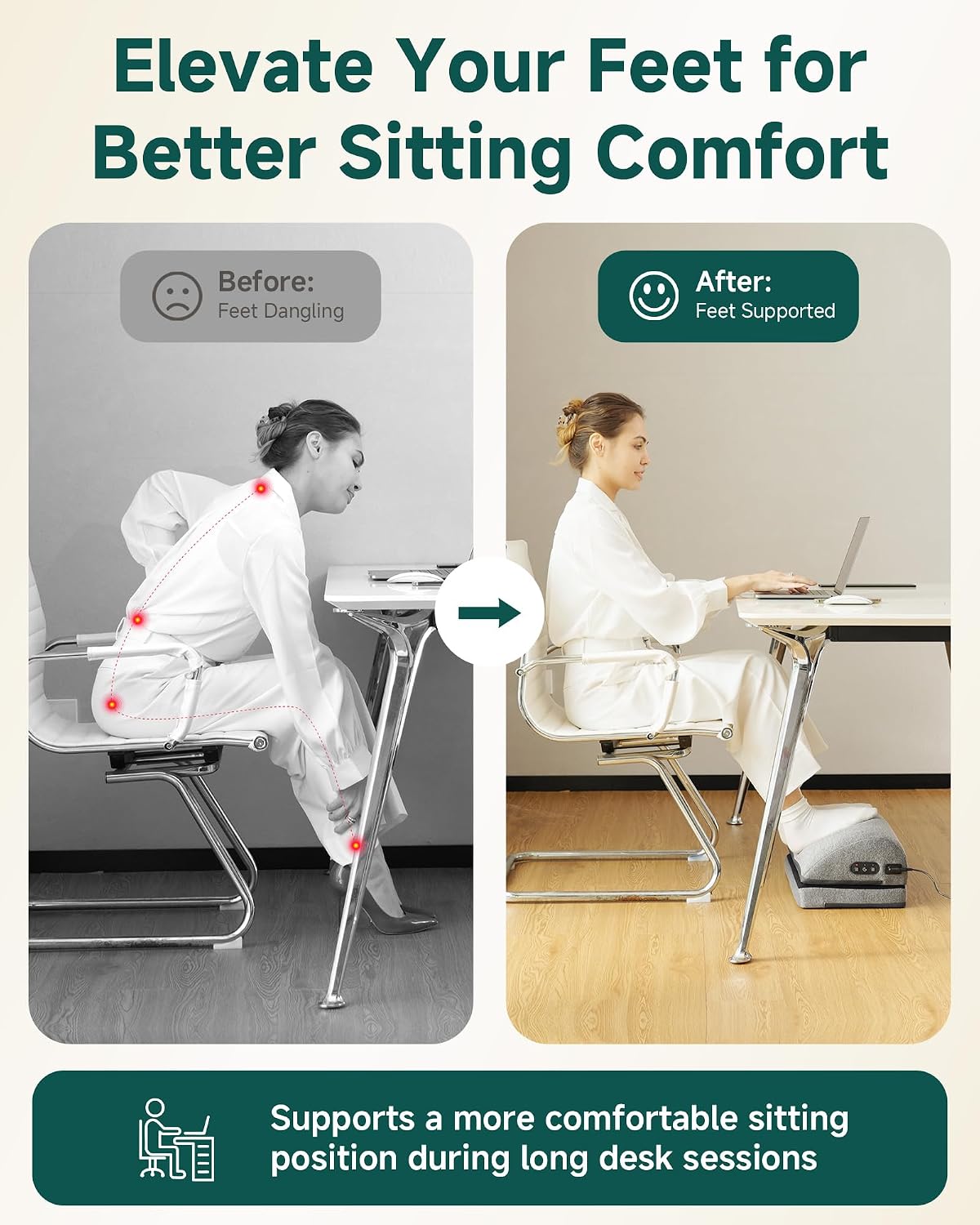 Snailax Heated Foot Rest Under Desk, Adjustable Height Foot Stool