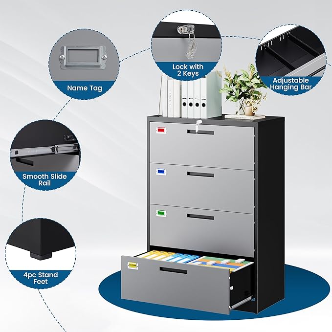 PEUKC 4 Drawer File Cabinet, Lateral Filing Cabinets - Image 5