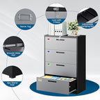 PEUKC 4 Drawer File Cabinet, Lateral Filing Cabinets - Image 5