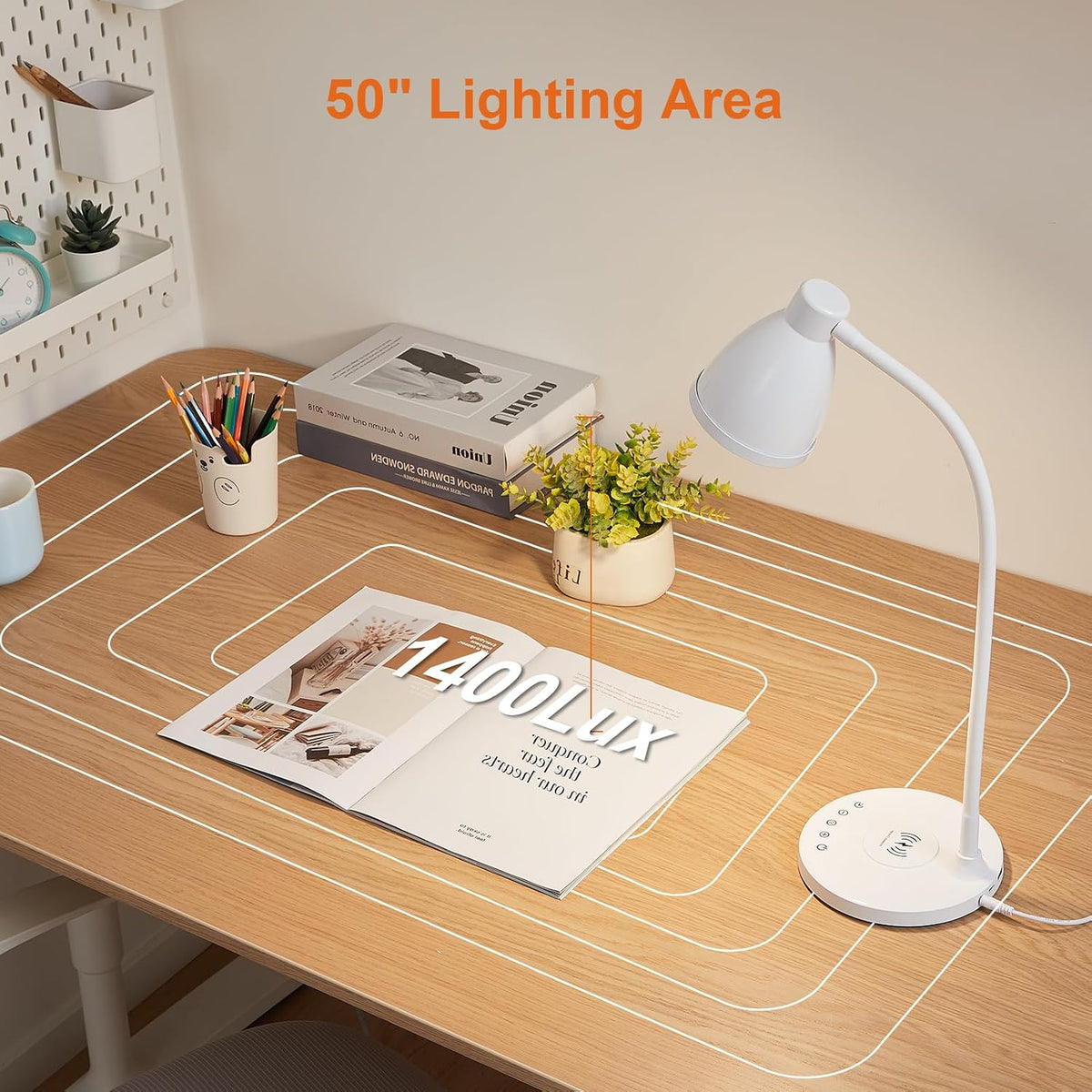 BOHON LED Desk Lamp for Home Office with USB C Charging Wireless Charger