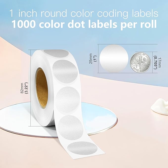 1 Inch Round Color Coding Labels, 1000 Dots Per Roll Sliver Color Coded Dot - Image 2