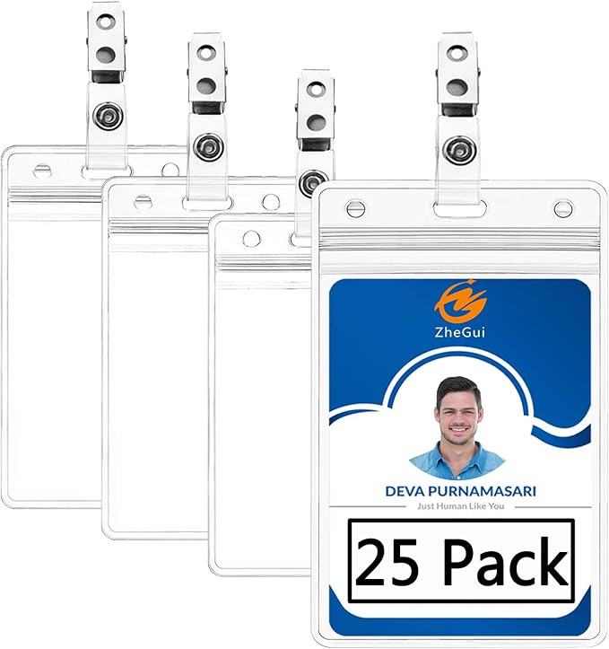 Vertical ID Badge Holder with Clip and Straps Heavy Duty Waterproof Ziplock by ZheguiProfessionalSupplierofOfficeSolutions