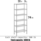 Regal Altair 14" Deep x 30" Wide x 74" Height Wire Shelving Kit | 6-Tier | NSF - Image 3