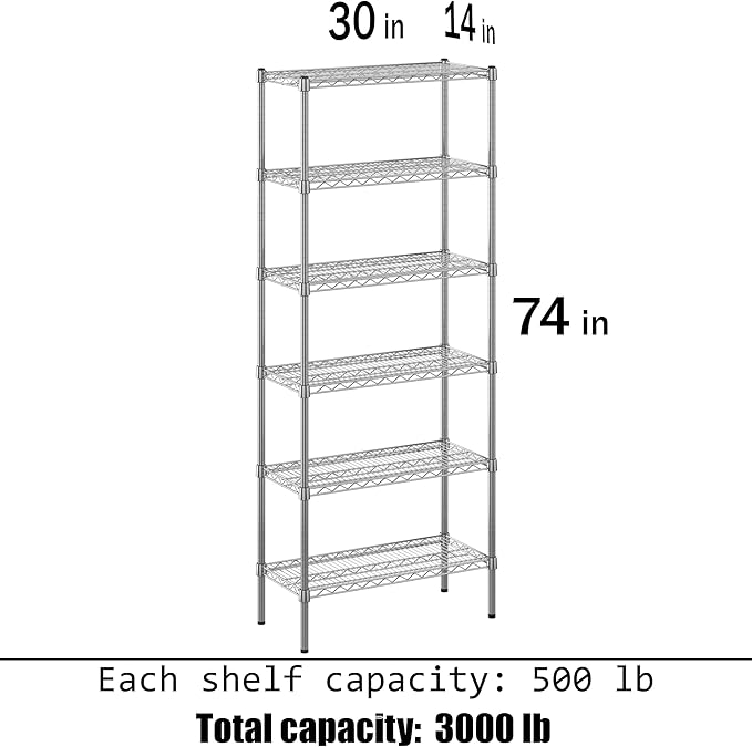 Regal Altair 14" Deep x 30" Wide x 74" Height Wire Shelving Kit | 6-Tier | NSF - Image 3