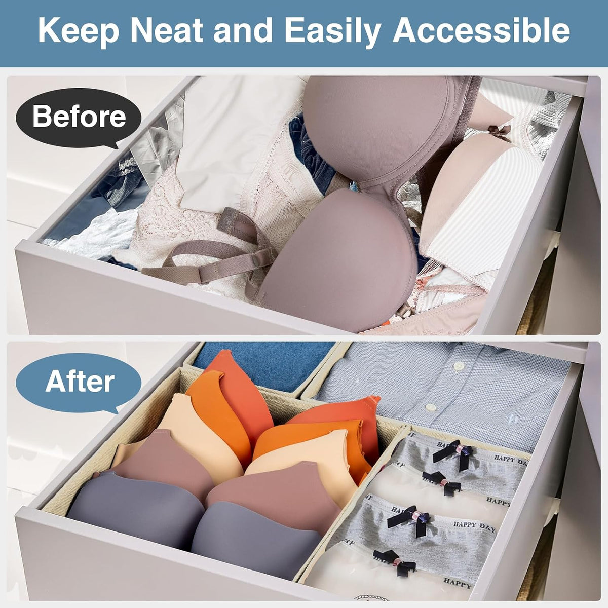 Criusia Drawer Organizer Clothes, 24 Pack Underwear Drawer Organizers, Foldab...