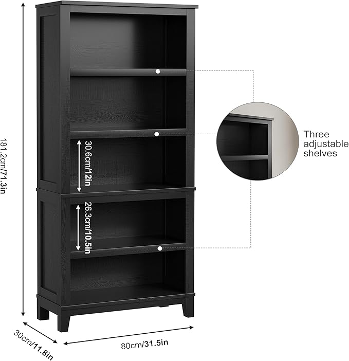 IDEALHOUSE 71" Farmhouse Bookshelf w/Adjustable Shelves & 31.5 in Whidth - Image 2