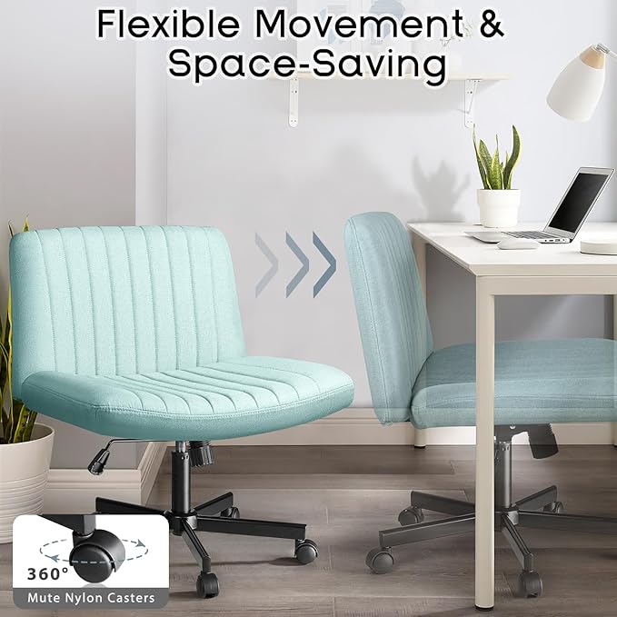 PUKAMI Criss Cross Chair with Wheels, Fabric Padded Armless Cross Legged Office - Image 4