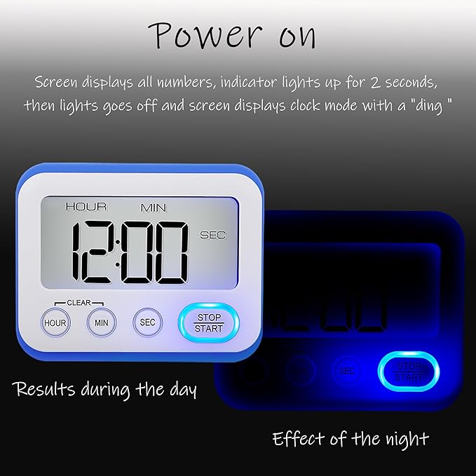 Digital Kitchen Timer Magnetic Loud Alarm, Large LCD Screen Silent/Beeping - Image 2
