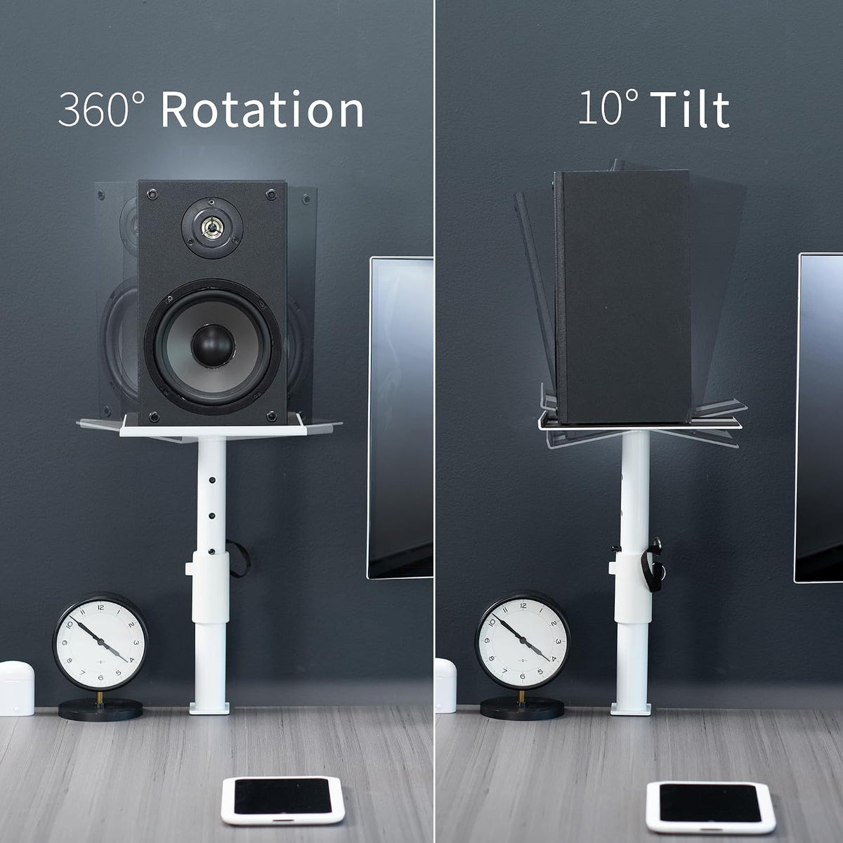 VIVO White Clamp-on 10 x 9 in Speaker Stands, 2 Pack, MOUNT-SP01CW