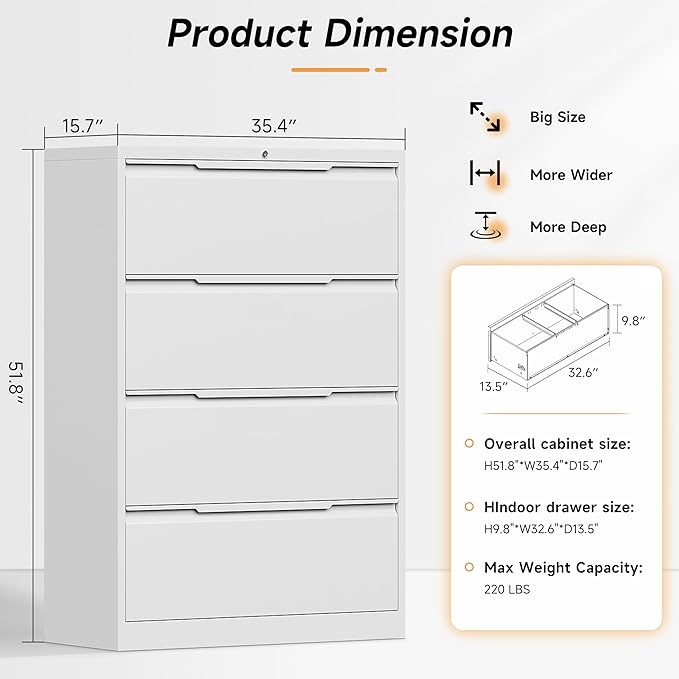 Bestoo 4-Drawer Lateral File Cabinet - Image 3