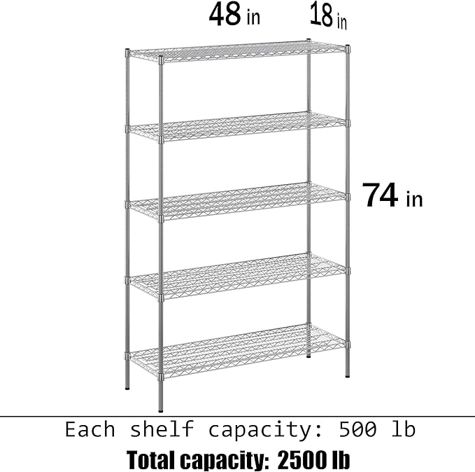 Regal Altair 18" Deep x 48" Wide x 74" Height Wire Shelving Kit | 5-Tier | NSF - Image 3