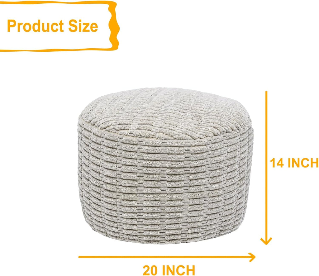 asuprui round ottoman pouf foot stool, light gray shown in use