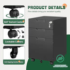 Letaya 3 Drawer Mobile File Cabinet - Image 4