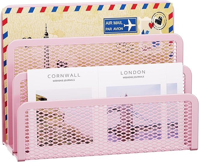 Marbrasse Mail Organizer for Desk, 3-Slot Mesh Metal Mail Holder countertop by Marbrasse