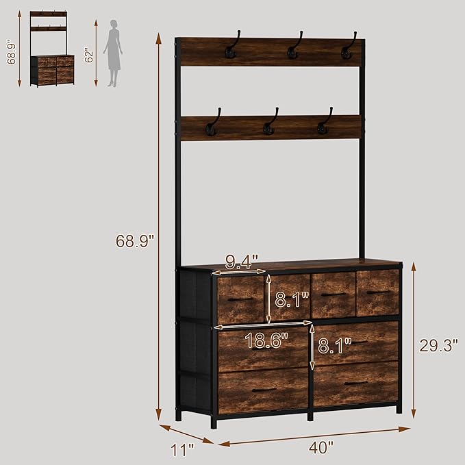 YKVIQBY 8 Drawer Dresser with 6 Double Hooks, 68.9" Tall Closet Organizer and - Image 2