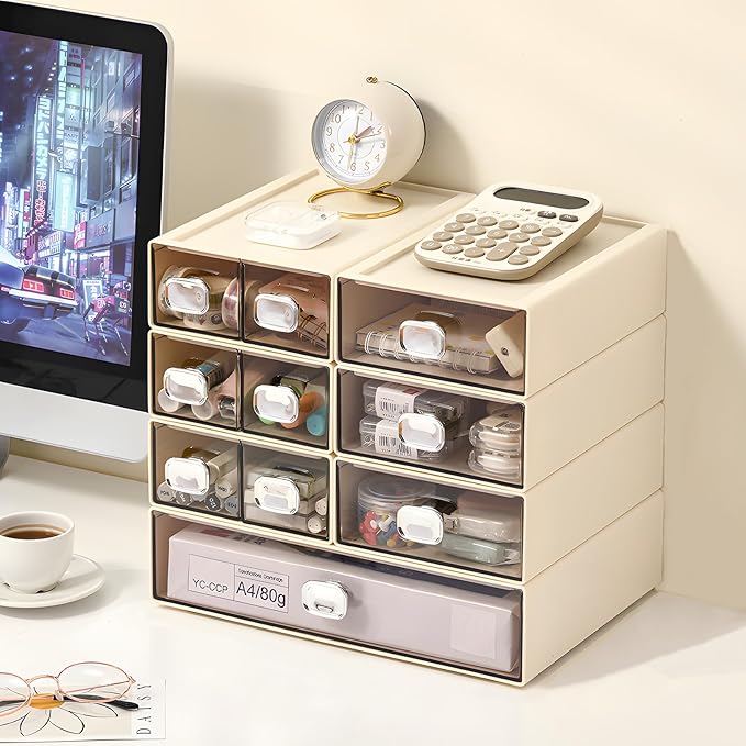 Spacious Desk Drawers, Stackable Desktop Organizer, Plastic Storage Box - Image 2