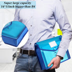 10 Pieces Plastic File Folders Envelope Expanding File Wallet Organizer Documents Folder with Snap Closure and Pocket B4 Waterproof Transparent Pouch for School Office(Blue,Horizontal)