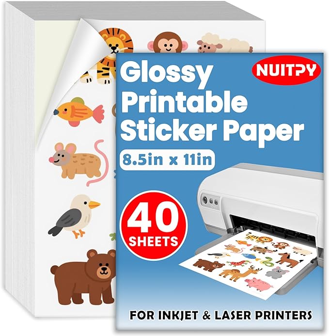 40 Sheets Glossy Sticker Paper, 8.5in x 11in Sticker Paper by Unknown
