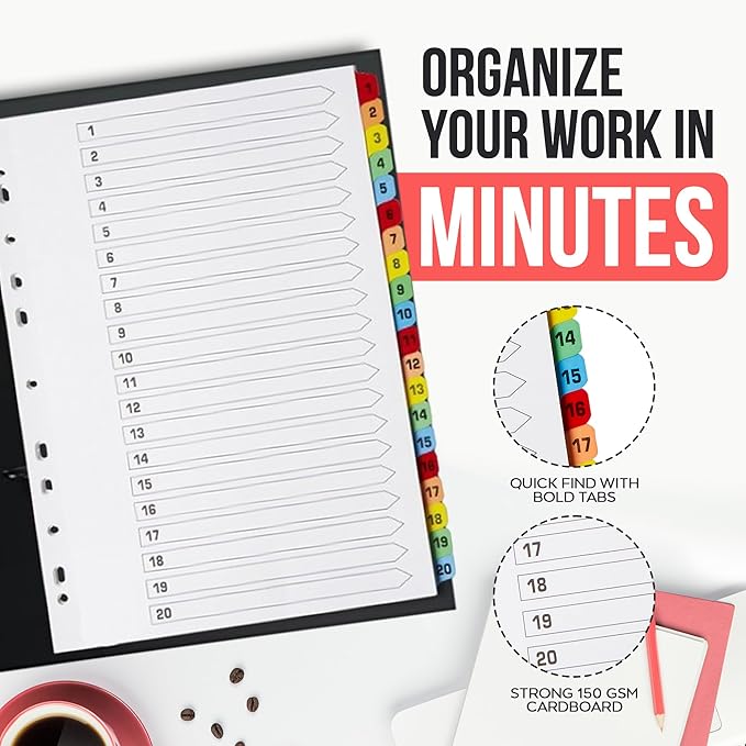 Binder Dividers with Tabs 1-20 Numbered – A4 | Dividers - Image 2
