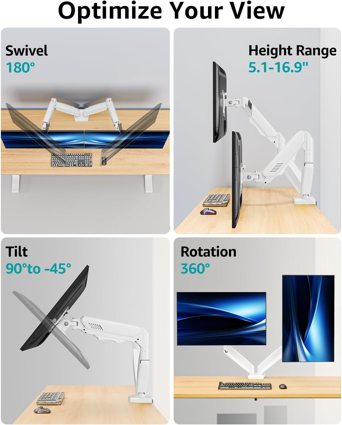 dual monitor arm desk mount fits max 32, close-up detail