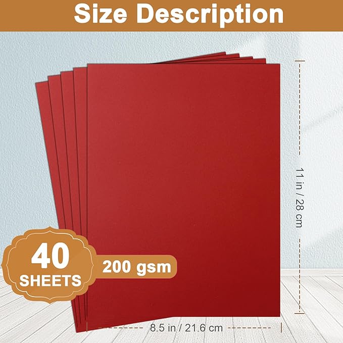Silunkia 40 Sheets Christmas Red Cardstock 8.5 x 11 Craft Paper, 200gsm/75lb - Image 2