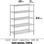 Regal Altair 21" Deep x 48" Wide x 64" Height Wire Shelving Kit | 5-Tier | NSF - Image 3