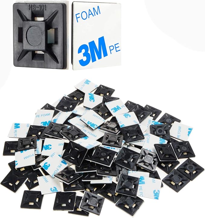 XHF 200 PCS 1/2" Black Self Adhesive Cable Zip Tie Mounts Wire Cable Clips by XHF