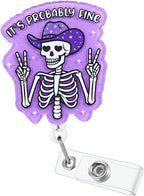It's Probably Fine Funny Cowboy Skeleton Nurse Badge Reel, Cute Radiology X-ray by LINAYOHA