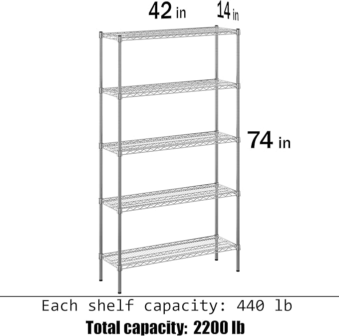 Regal Altair 14" Deep x 42" Wide x 74" Height Wire Shelving Kit | 5-Tier | NSF - Image 3