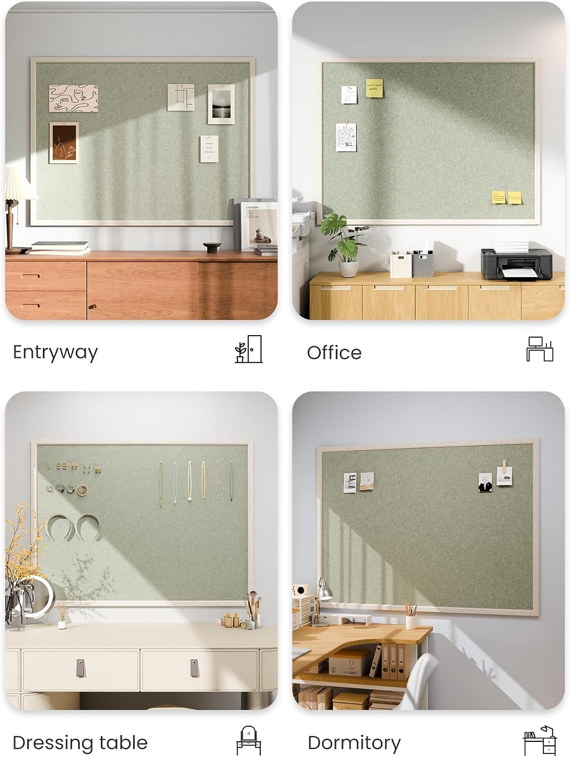 Fluxynara Framed Felt Bulletin Board, 47.2" x 35.4", Sage