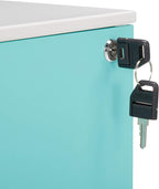 Aurora FC-103BL Fully Assembled Modern Soho Design 3-Drawer Metal Mobile File Cabinet with Lock Key, White/Aqua Blue