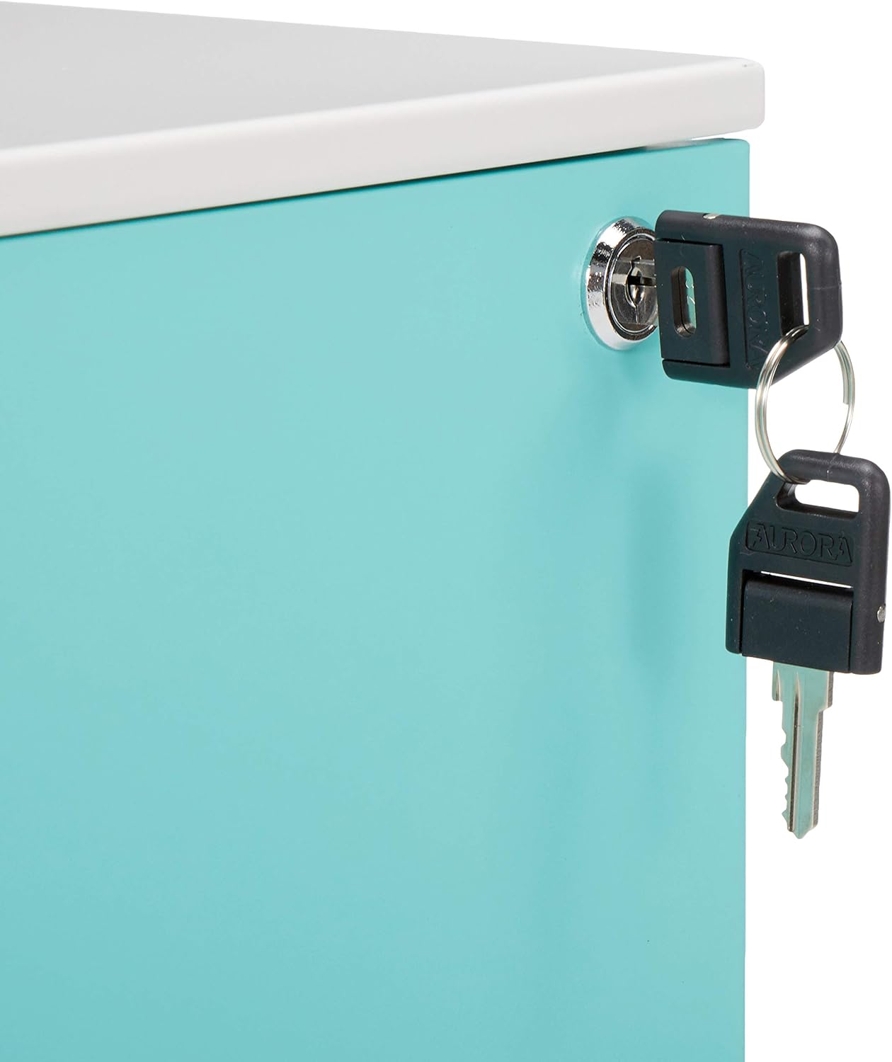 Aurora FC-103BL Fully Assembled Modern Soho Design 3-Drawer Metal Mobile File Cabinet with Lock Key, White/Aqua Blue