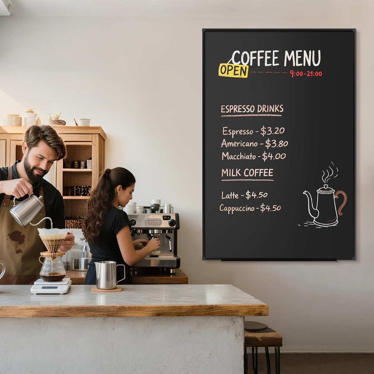 SELEAD Magnetic Chalkboard 72 x 48 Inches - Black Aluminum Frame