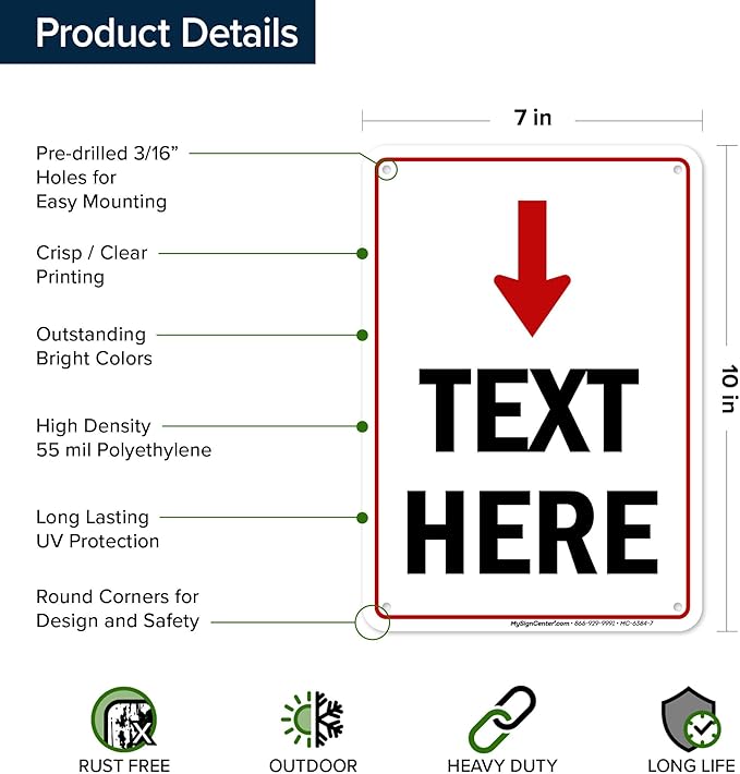 Custom Arrow, Custom Directional Sign, Arrow Down Sign, 7x10 Inches, 55 mil - Image 6