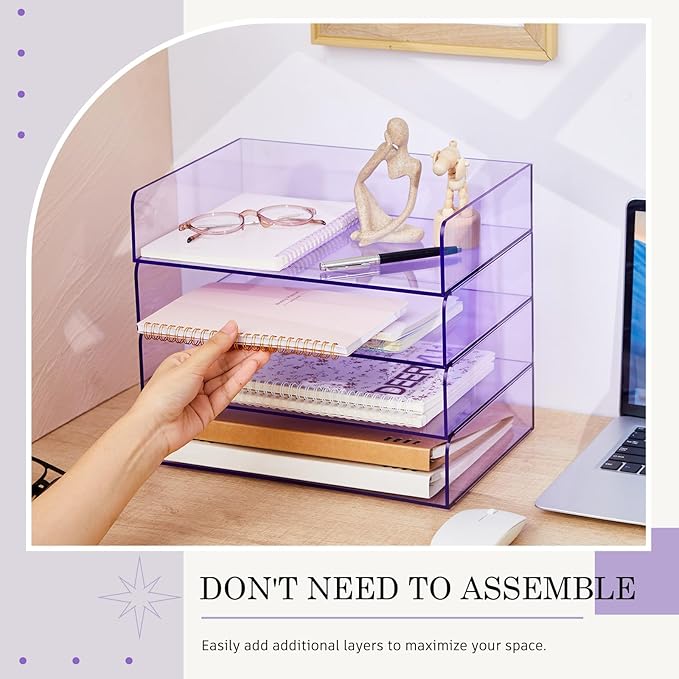 Harloon 4 Tier Acrylic Paper Tray 12.4 x 8.7 x 2.7 Inches Stackable Letter - Image 3
