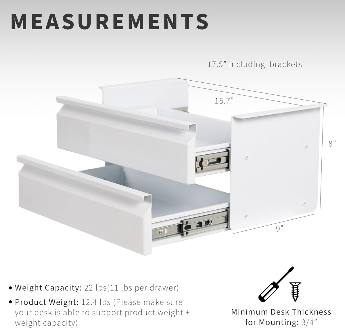 VIVO White 16 in Slide Out Dual Tier Desk Drawer, DESK-DR02W