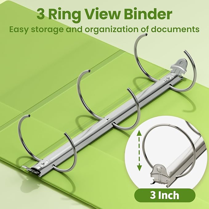 SUNEE 3 Ring Binder 3 Inch 1 Pack, Tender Green - Image 3