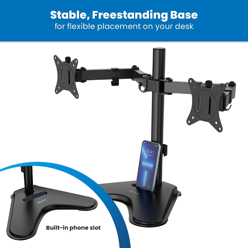 mount-it! dual monitor desk stand mount for 2 on a desk or shelf