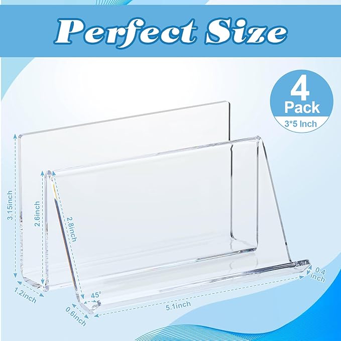 4 Pack 3x5 Index Card Display Holder Acrylic Cards Holder Stand Acrylic - Image 3