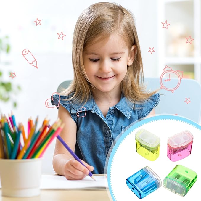 96 Pieces Pencil Sharpeners for Kids Colored Pencil Sharpeners Manual Double - Image 7
