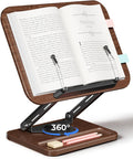 Viozon Book Stand for Reading, Book Holder 360° Rotating Base with Pen Slot, Foldable Reading Display Stand with Elastic Page Clips for Cookbook, Recipe, Textbook, Tablet, Laptop
