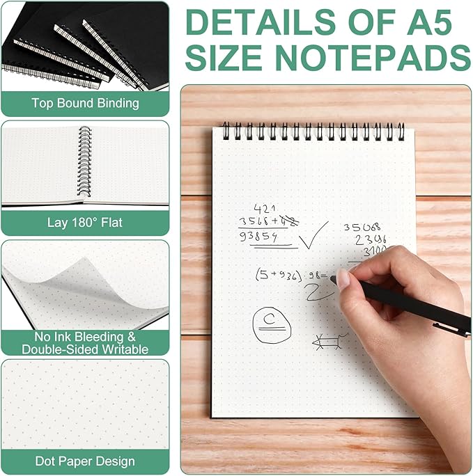 Engrowtic Dot Grid Notebook Top Spiral Notebook A5 Size Bullet Dotted Paper - Image 3