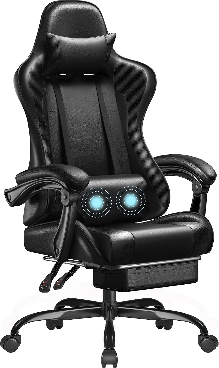 Homall Gaming Chair, Ergonomic, Footrest & Massage Lumbar Support, Black
